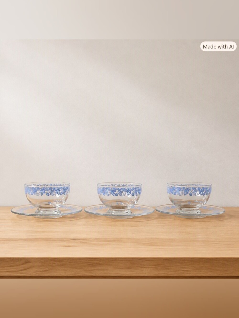 💙 Vintage Blue Floral Dessert Cups – Cottagecore Glassware Set